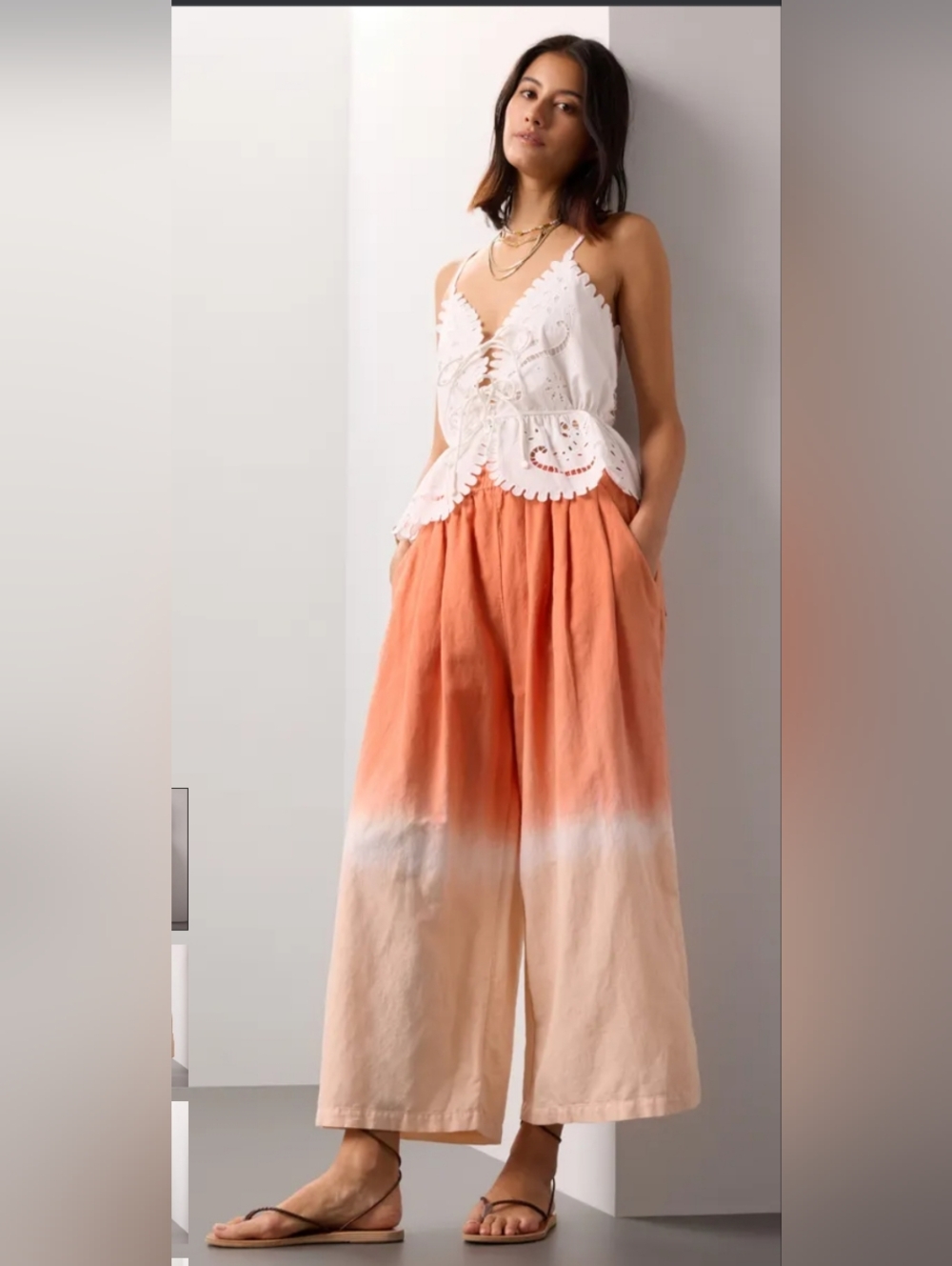 TOME Wide Leg Dip-Dye Linen Blend Pants in Coral Ombre RENT THE RUNWAY